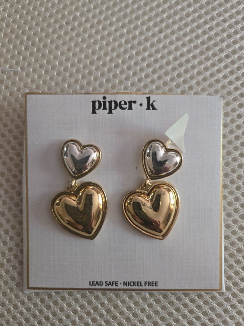 Piper K- 2 tone (gold/silver) heart dangle earrings, NWT